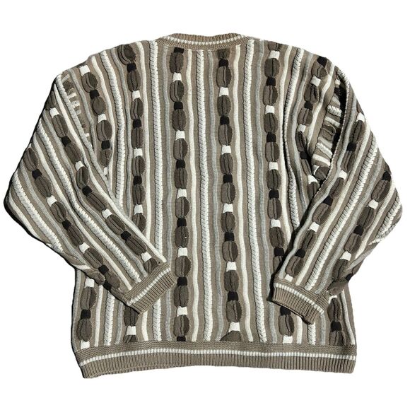 Vintage LaVane 3D Knit Sweater Beige Brown Coogi Style USA Made Size L - Picture 2 of 7